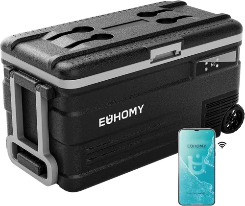 EUHOMY Refrigerador de 12 Voltios, 80QT(75L) Refrigerador 12V, Enfriador Eléctrico con Control por APP, Refrigerador para Auto 12/24V DC 100-240V