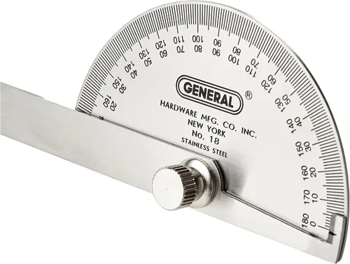 Miniatura 3 de General Tools 18 transportador de ángulo de acero inoxidable de cabeza redonda, 0 a 180 grados, brazo de 6 pulgadas