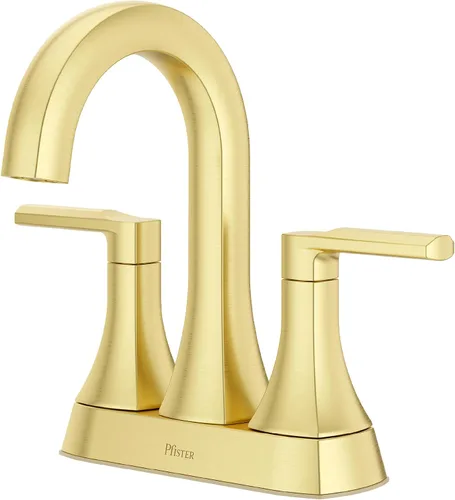 Pfister Vaneri llave de fregadero de baño, juego central de 4 pulgadas, 2 manijas, 3 agujeros, certificación NSF, acabado dorado cepillado,
