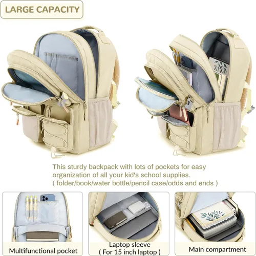 Miniatura 4 de Lohol Mochila resistente al agua con múltiples bolsillos para la escuela, viajes al aire libre, universidad, bolsa para laptop de 15.6 pulgadas