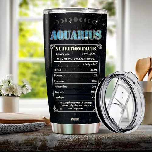 Miniatura 5 de Regalos personalizados de acuario para mujeres, constelación del zodiaco, astrología, aislado, 20 onzas, taza de café de acero inoxidable con tapa