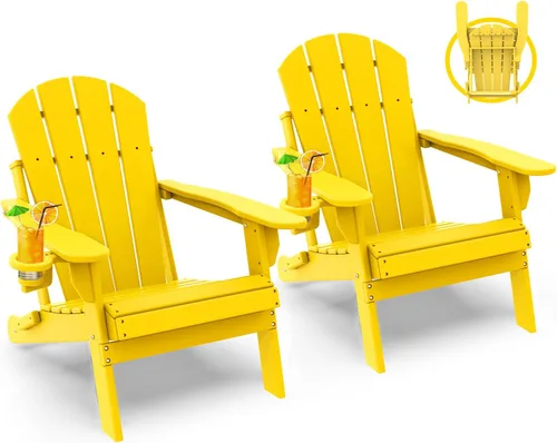 Miniatura 13 de GREENVINES Juego de 2 sillas plegables Adirondack Plástico HDPE Silla para hoguera Todo clima Portavasos Rojo para terraza, patio
