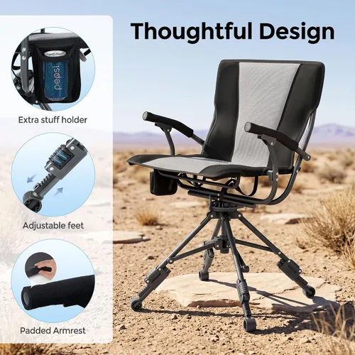 Miniatura 8 de ALPHA CAMP Silla plegable de caza giratoria con persianas de caza, asiento de caza silencioso de 360 grados con 4 patas ajustables de altura