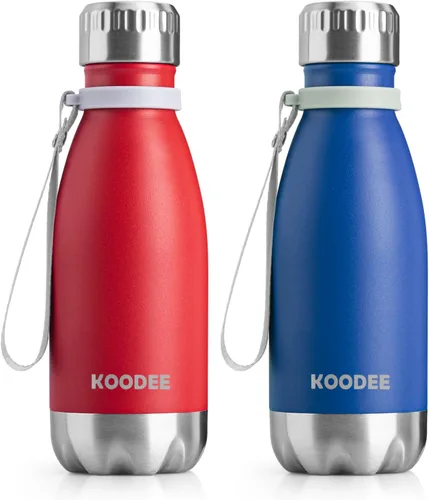 koodee Small Water Bottle -9 oz Stainless Steel Double Wall Vacuum Insulated Water Bottle for Kids for School- 2 Pack Sports Flask Leak Proof -BPA