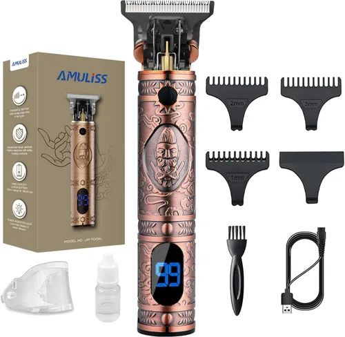 Miniatura 11 de AMULISS Cortadora de pelo profesional para hombre, sin huecos, inalámbrica, kit profesional de corte de pelo y aseo para hombres, pantalla LED