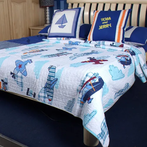 Miniatura 15 de ABREEZE Colcha de colcha para niños, niñas y niños, regalo de cama 100% algodón natural, 43 x 51 pulgadas, tren azul