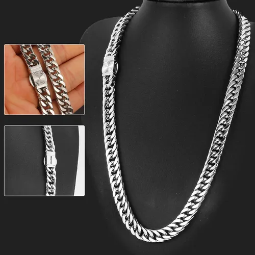 Miniatura 6 de XXMAYSTER Cadena de eslabones cubanos para hombre, acero inoxidable 316L, 0.315 in de ancho, patrón de moda, botón a presión, joyería de hip hop