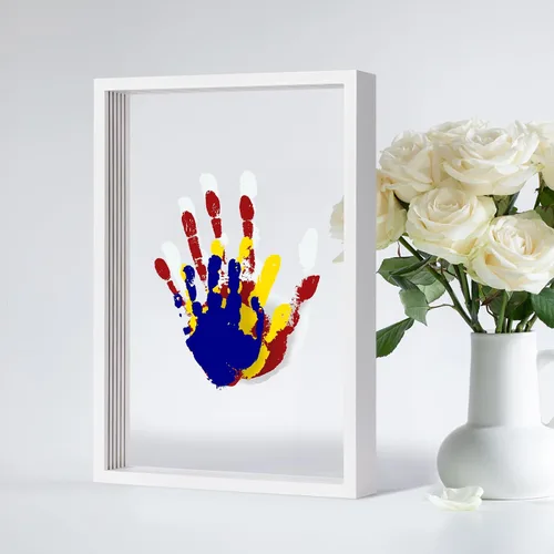 Miniatura 2 de Kit de huellas de manos familiares transparentes – Regalos para nuevos padres, regalos familiares – Marco de madera de recuerdo hecho a mano – 5