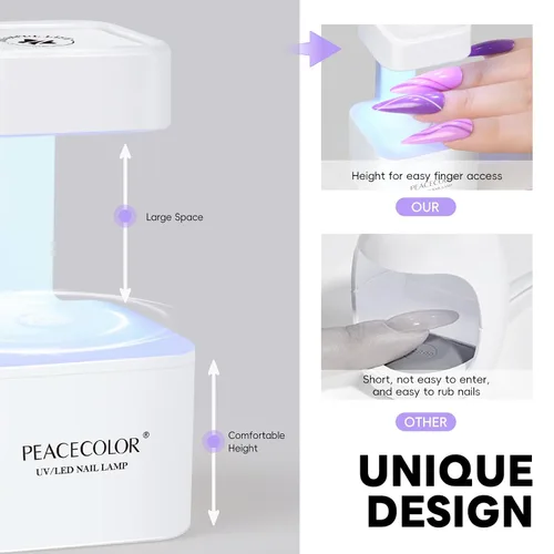 Miniatura 6 de PEACECOLOR Mini luz U V para uñas de gel, lámpara de uñas U V, secador de uñas, 2 modos de temporizador, lámpara LED de secado rápido para esmalte