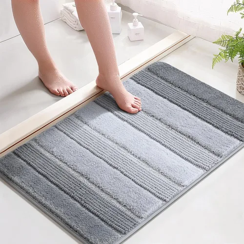 Miniatura 18 de Kmson Juego de 3 alfombras de baño de chenilla ombré, antideslizantes, ultra suaves, lavables, alfombras de baño peludas para bañera, tapete de Azul