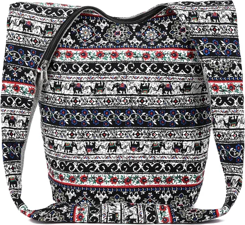 Miniatura 163 de Bolsa de hombro para mujer, de lona en estilo hippie/bohemio para llevar cruzada al hombro, disponible en diferentes colores y estampados