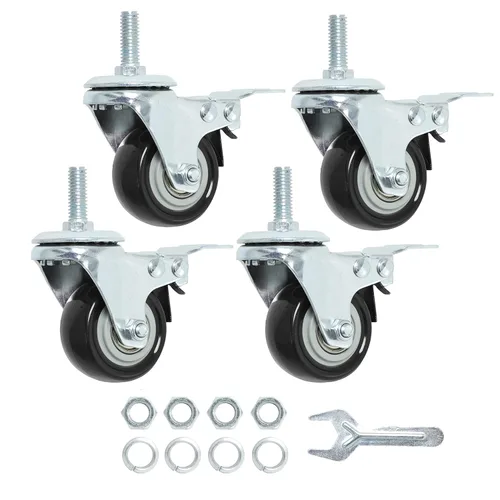 Miniatura 16 de Finnhomy Ruedas giratorias roscadas resistentes de 2 pulgadas, 1/4 pulgadas a 20 x 1 con freno, juego de 4 para estantes de alambre, ruedas lisas