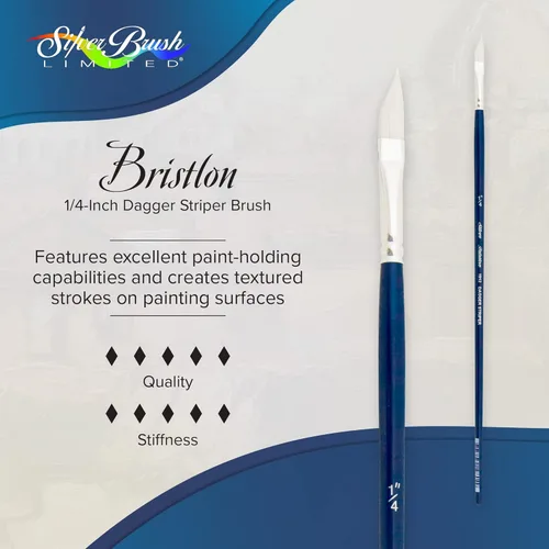 Miniatura 2 de Silver Brush 1912 Bristlon Dagger Striper Brush - Brocha para pinturas acrílicas y al óleo, tamaño 1/4 pulgada, mango largo, azul cobalto