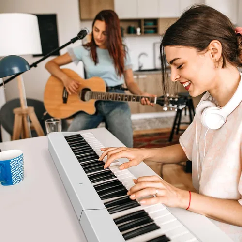 Miniatura 9 de Costzon Teclado de piano digital plegable de 88 teclas, teclado semipesado de tamaño completo, piano eléctrico portátil con MIDI, función dividida