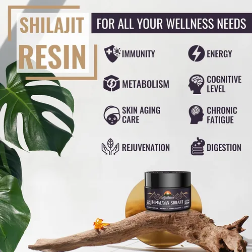 Miniatura 3 de Ajoblanco Resina Shilajit orgánica natural del Himalaya de 600 mg – Resina Shilajit de oro del Himalaya con mezcla ayurvédica orgánica en alta