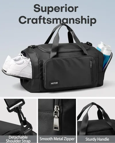 Miniatura 5 de HOTOR Bolsas de gimnasio para hombres y mujeres Bolsa de lona espaciosa con compartimento para zapatos y bolsillo húmedo, bolsa de mano para fin