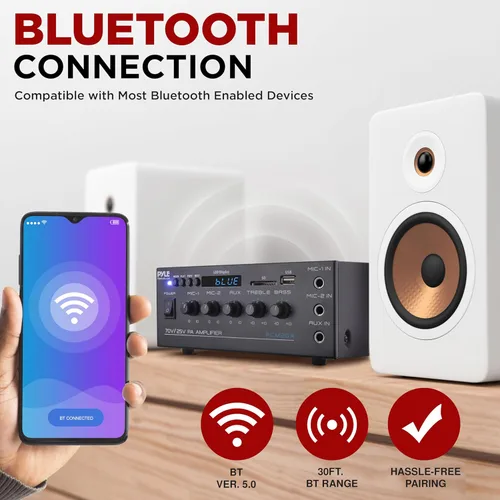 Miniatura 3 de Pyle Mini amplificador de potencia para el hogar compacto - Receptor estéreo de audio pequeño inteligente de 40 W con micrófono AUX 2 EN