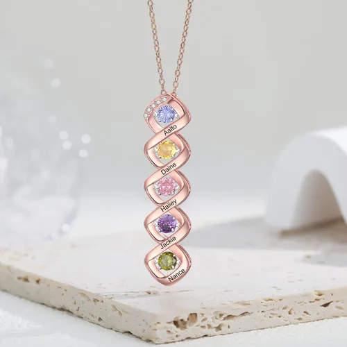 Miniatura 5 de Wendy Made Collar personalizado con nombre para la familia con 1-6 piedras natales, collar de piedra natal de la madre personalizado para mamá