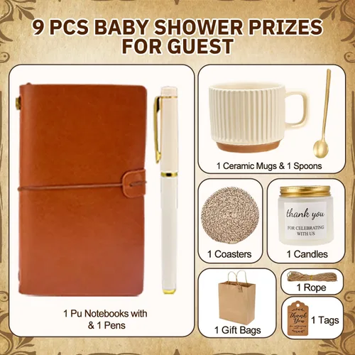 Miniatura 3 de Premios de baby shower para ganadores de juegos, premios de juegos de baby shower, tazas de cerámica con cucharas de metal, posavasos tejidos