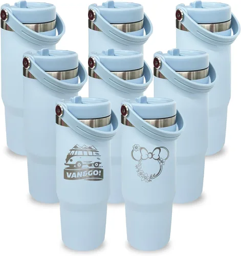 Miniatura 61 de Vaso de 30 onzas con asa superior, vaso aislado al vacío de doble pared con popote abatible, taza de café de viaje de 30 onzas con recubrimiento