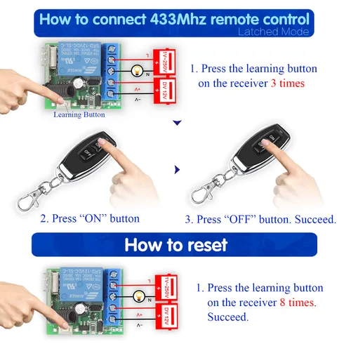 Miniatura 7 de DieseRC Interruptor de control remoto inalámbrico universal de 433 Mhz CC 12 V 1 CH RF Relé receptor módulo con 1 transmisor, interruptor remoto