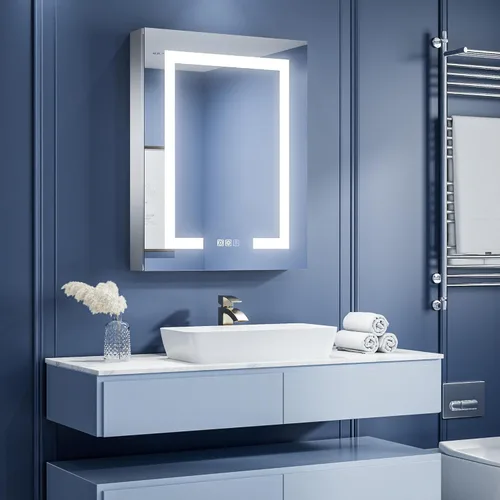 Miniatura 9 de ExBrite Botiquín de baño con iluminación LED con espejo, 24 x 30 pulgadas, empotrado o montaje en superficie, antivaho, atenuación continua, ajuste