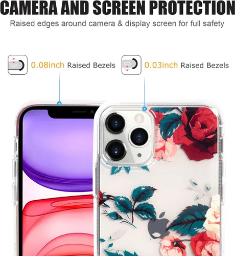 Miniatura 3 de Funda de flores para iPhone 11 Pro (5.8 pulgadas), patrón floral transparente y delgado, diseño femenino ultrafino, a prueba de golpes, parte
