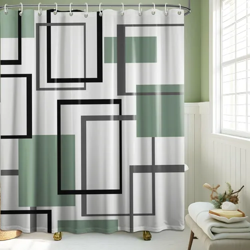 Miniatura 44 de Cortina de Ducha en Blanco y Negro Geométrica Cortinas de Ducha para Decoración de Baños de Hombres Juego de Cortina de Baño en Negro Blanco y Gris