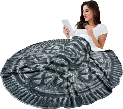 Miniatura 10 de Manta redonda de tortilla para adultos, manta grande de franela suave y cómoda con diseño de queso y pizza, manta para niños, artículos extraños