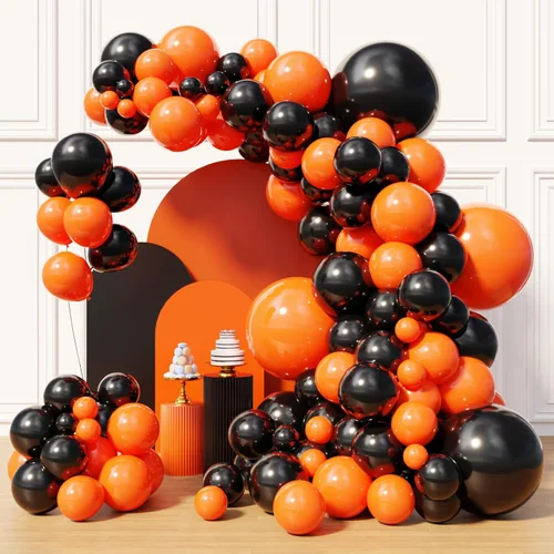 Globos naranjas y negros, kit de arco de globos de Halloween, kit de arco de guirnalda de globos negros y naranjas para cumpleaños, decoraciones de