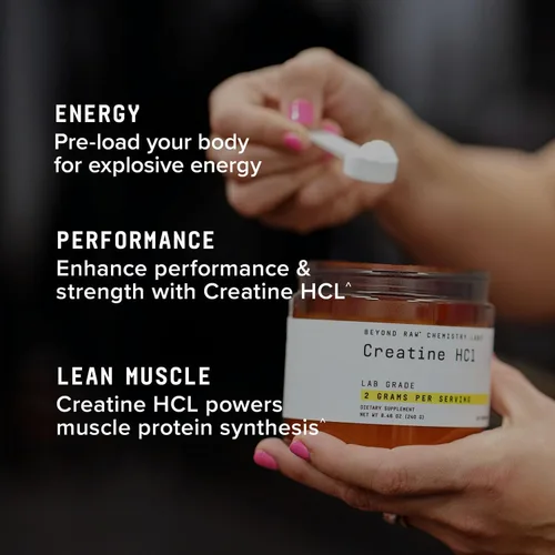 Miniatura 6 de BEYOND RAW Polvo de creatina HCl, respaldado por la ciencia, grado de laboratorio, creatina para mujeres y hombres, fuerza muscular, producción