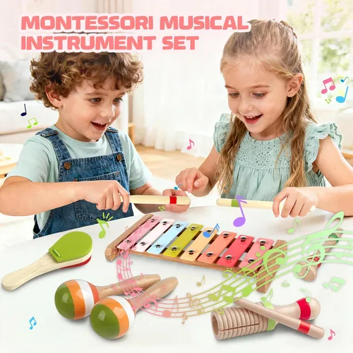 Miniatura 3 de Instrumentos musicales para bebés - Juguetes musicales de madera Montessori para niños de 1 a 3 años, juego de xilófono, maracas y pandereta, Arcoír