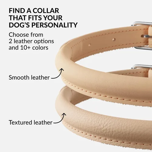 Miniatura 5 de CollarDirect Collar de perro de cuero enrollado, collar redondo acolchado suave para cachorros, collar de cuero genuino hecho a mano, collares