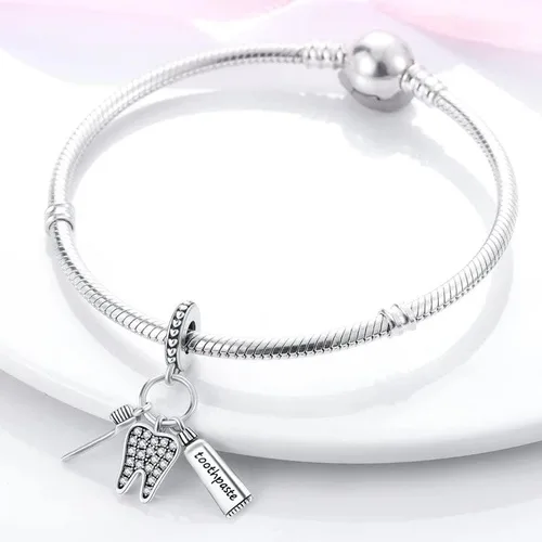 Miniatura 3 de Encanto colgante de cepillo de dientes sanos para pulsera, Steling Silver Charm, Diente encanto, Pandora Fit Charm, Plata esterlina, No es una