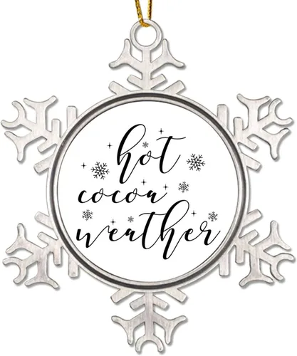 Miniatura 12 de Adornos de Navidad para árbol, cacao caliente, clima, regalos de recuerdo de Navidad, copo de nieve de metal, decoración de árbol de Navidad, citas