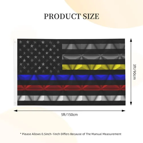 Miniatura 8 de Banderas de bandera de doble cara de Estados Unidos de línea fina roja-azul-amarillo de 3 x 5 pies, bandera de decoración al aire libre, bandera