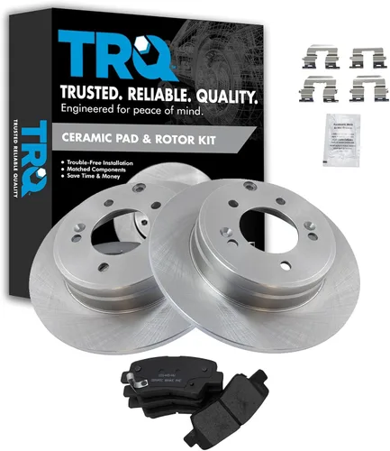 Miniatura 69 de TRQ Kit de rotor de freno trasero y pastillas de cerámica Posi premium compatible con camioneta Chevy GMC
