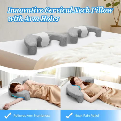 Miniatura 2 de Almohada para dormir de lado con canal de brazo para aliviar el dolor de hombros, cuello y manguito rotador, almohada cervical de espuma Blanco &