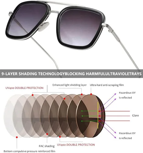 Miniatura 13 de Sehnsucht Tony Stark - Gafas de sol Iron Man con protección UV, cuadradas, de metal, Spider Man Downey Pilot