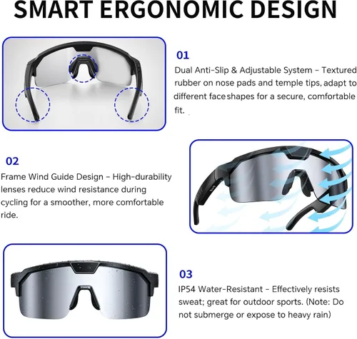 Miniatura 7 de Lentes inteligentes con inteligencia artificial con cámara, gafas de grabación de video con antivibración, gafas de sol inteligentes con Bluetooth