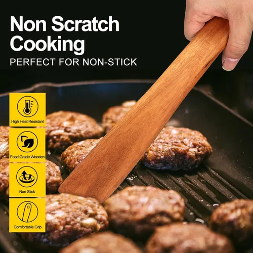 Miniatura 2 de Espátula Plana de Madera para Utensilios de Cocina Spurtle Herramienta de Cocina Volteador Raspador de Madera de Teca Espátulas Utensilio de Cocina