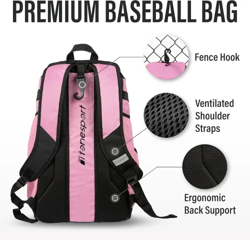 Miniatura 4 de Tonesport, Bolsa de Béisbol - Mochila para Béisbol, Sóftbol, T-Ball - Bolsa de Bate para Adultos y Jóvenes Rosa