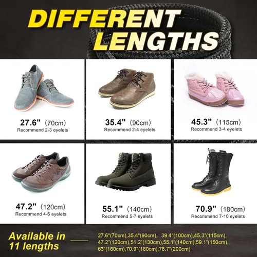 Miniatura 8 de Vsudo - 2 pares de agujetas redondas prémium para zapatos y botas, 0.4 cm de grosor, para tenis y zapatos de trabajo (68 cm 89 cm 119 cm 129 cm)