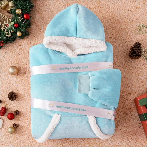 Miniatura 4 de Sioloc - Manta con capucha de gran tamaño para mujeres/niños/hombres, sudadera con capucha y forro de sherpa súper acogedora (Azul bebé, gran tamaño)