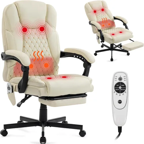 Silla de oficina de masaje con reposapiés, 6 puntos de vibración y Heaing, silla ejecutiva ergonómica de escritorio para oficina en casa con