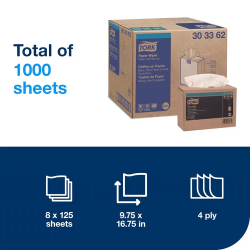 Miniatura 2 de Tork Limpiaparabrisas de papel blanco autoservicio, caja emergente, 8 x 125 hojas, 303362