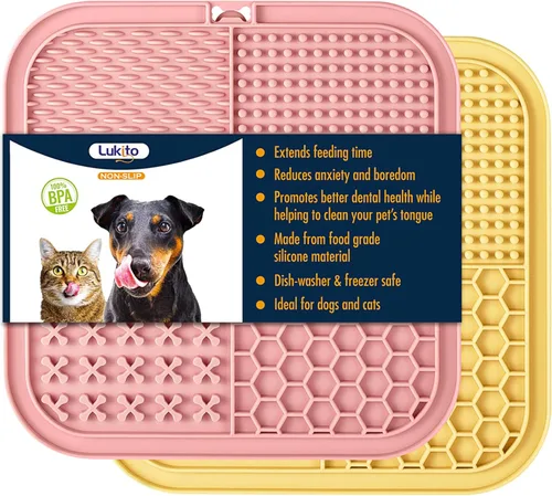 Miniatura 9 de LUKITO Alfombrilla para lamer perros y gatos, paquete de 2 con ventosas, tapete para lamer perros para aliviar la ansiedad, juguetes para perros