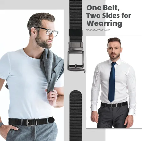 Miniatura 3 de Cinturones de trinquete de liberación rápida para hombre, cinturón de nailon reversible dos en uno para hombre casual y vestido deportivo