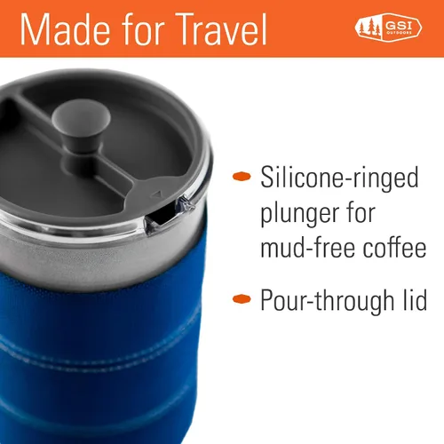 Miniatura 5 de GSI Outdoors, Cafetera de prensa francesa JavaPress de 30 onzas líquidas para acampar y viajar, color azul