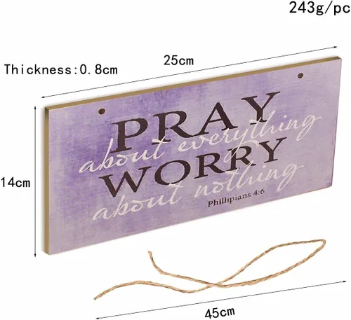 Miniatura 2 de Ergonflow Letrero decorativo de madera con texto en inglés "Pray About Everything" (Edición Premium) de 9.5 x 5.75 pulgadas